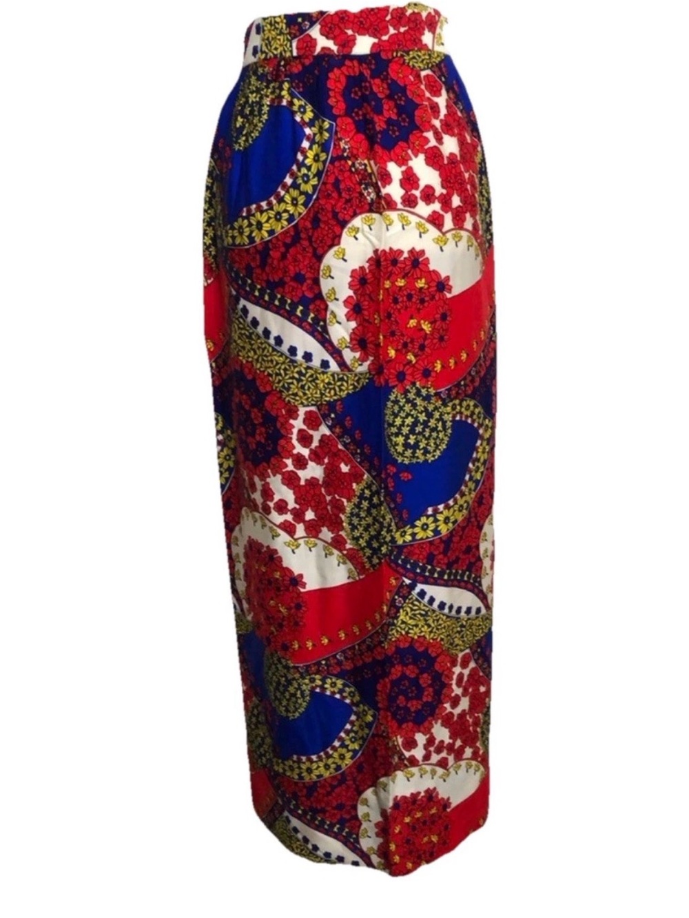 Vintage handmade maxi skirt red blue floral print XS/S 60s 70s retro hippie boho